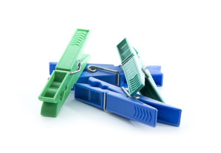 plastic clothes clips isolated on white background