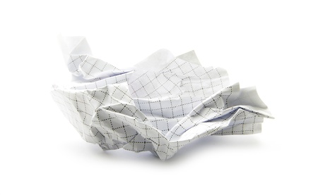 crumpled paper isolated on white backgroundの写真素材