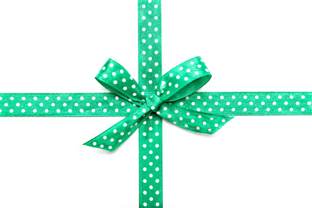green ribbon with dots isolated on white background, copy spaceの写真素材