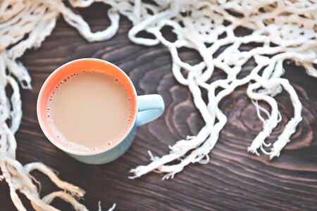 top view of cup of coffee with cream