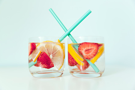refreshing summer drink with lemon and strawberry