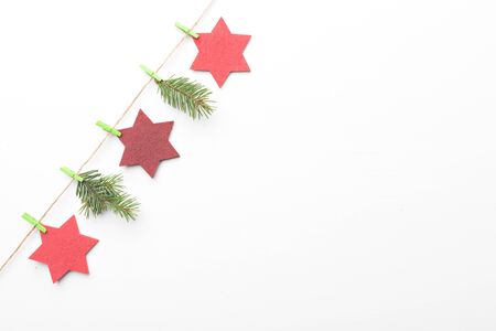 Christmas composition, stars on the twine, flat lay, copy space.