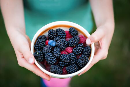 fresh berries in a bowlの写真素材