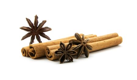 cinnamon sticks and star anise isolated on white background