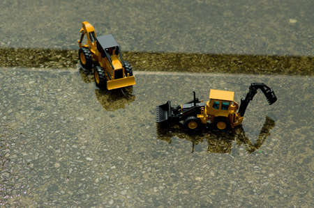 Forklifts under construction for urban reconstruction.の写真素材