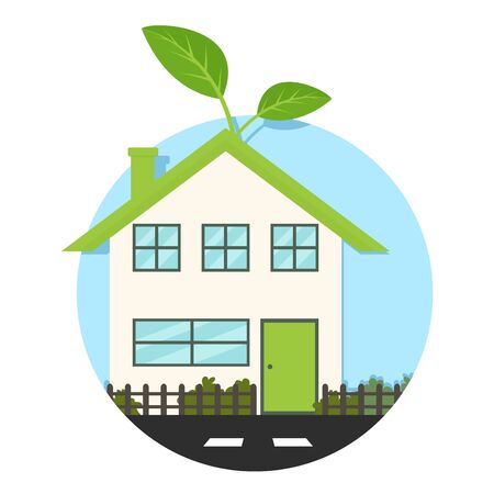 illustration of green house icon isolated on whiteのイラスト素材