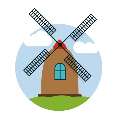 Windmill icon - Netherlands or Amsterdam symbol. Colorful illustration.のイラスト素材
