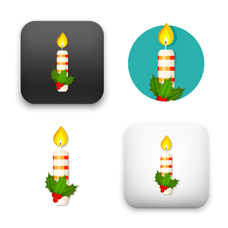 Christmas candle and holly berry icons - colored flat style vector illustration isolated on  background.のイラスト素材