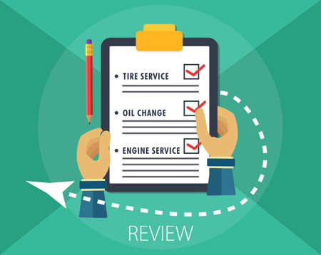 Vector financial planning illustration, business management and service report with "review" services conceptのイラスト素材