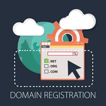 Vector illustration of registration & domain name concept with "domain registration" web and website hosting icon.のイラスト素材