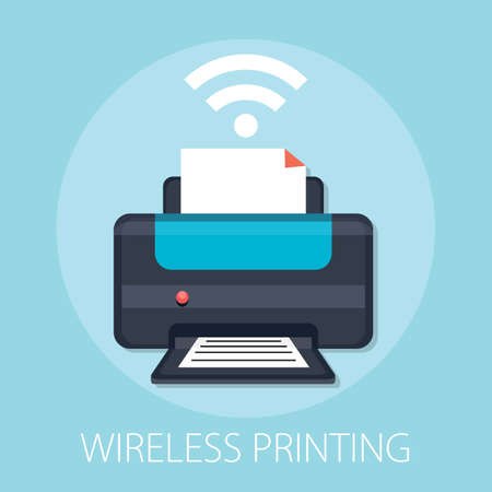 Vector illustration of printing device technology & wireless printer with wifi. " wireless printing" internet wifi machineのイラスト素材