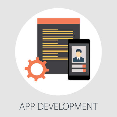 web and app development programming, coding, programming languages, flat illustration conceptのイラスト素材
