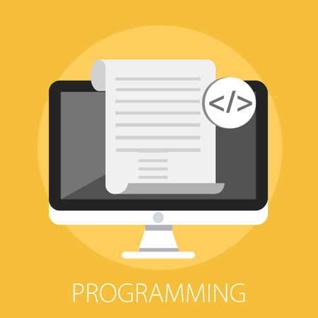 Vector illustration of computer software and web developer with "programming" application development conceptのイラスト素材