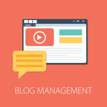 Flat illustration of Blog Managementâ€¤ Modern Vector Icon. Blogging, Management, Online Blog. Content Management. Creative Writing