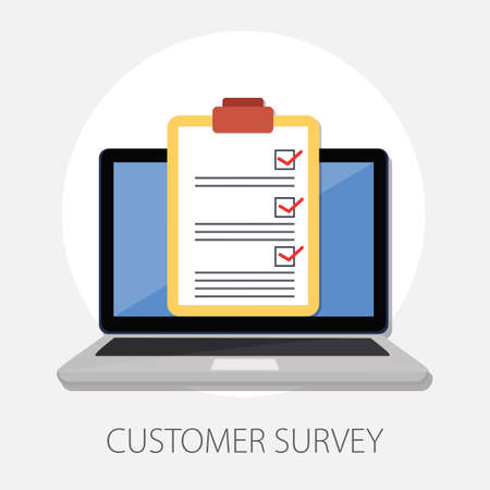 Vector illustration of customer service and satisfaction with "customer survey" customer support concept.のイラスト素材