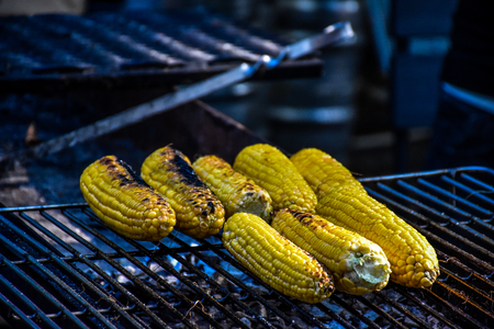 bright yellow corn on the grillの写真素材