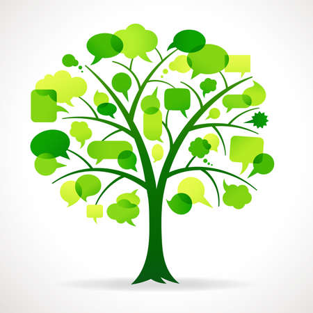 Illustration of a Green Tree with Speech bubbles in place of Leavesのイラスト素材