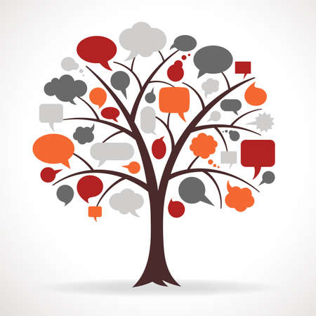 Illustration of a Tree with Multicolored Speech bubbles in place of Leavesのイラスト素材
