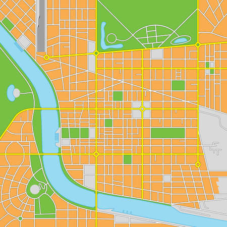 Vector illustration of an imaginary city map. All elements are isolated on different layers for ease of editing.のイラスト素材