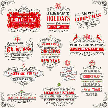 Christmas labels with \"Merry Christmas and Happy new year\" variations. のイラスト素材