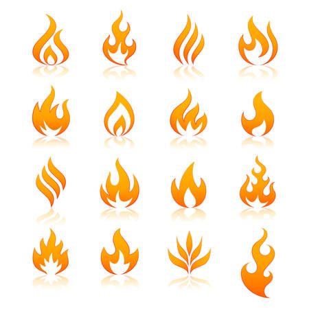 set of 16 flame and fire vector icons. Vector file is fully layeredのイラスト素材