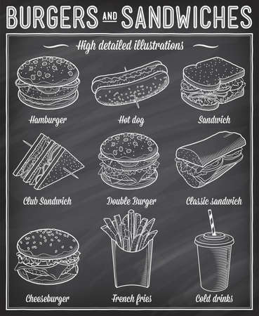 Gorgeous vector illustrations set of different kind of fast food specialties.のイラスト素材