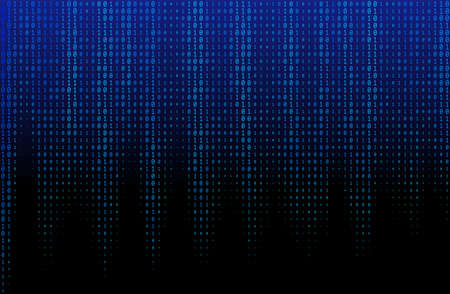 Vector texture of different size and shades of blue numbers 0 and 1 composing binary code faaling from aboveのイラスト素材