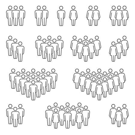 Compositions of groups of men and women classic vector icon signsのイラスト素材