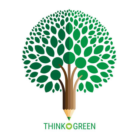 Pencil and leaves tree, ecology concept. Idea for Education Concept, Ecological Education Conceptのイラスト素材