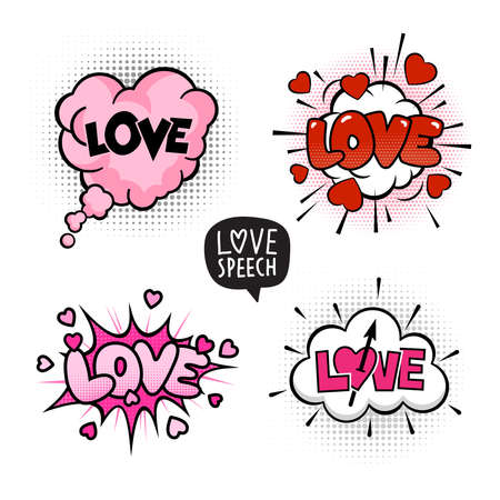 Love Four Speech Bubbles Set Comic Vector Illustrationsのイラスト素材