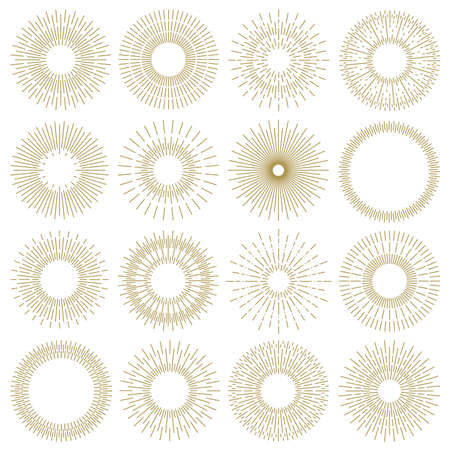 hand drawn sunbursts and frame, vector illustration, graphic design, sunburst set, collection setのイラスト素材