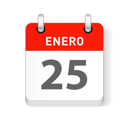 Enero 25, January 25 date visible on a page a day organizer calendar in spanish Languageのイラスト素材