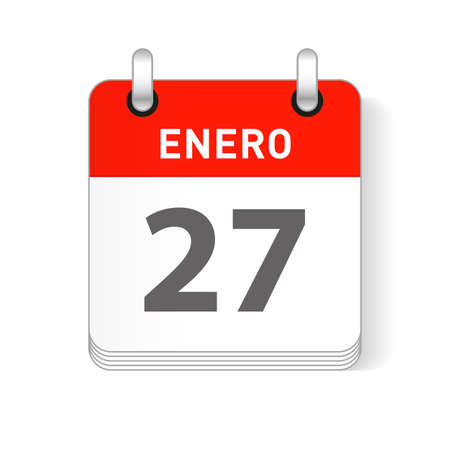 Enero 27, January 27 date visible on a page a day organizer calendar in spanish Languageのイラスト素材