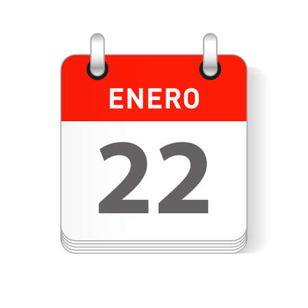 Enero 22, January 22 date visible on a page a day organizer calendar in spanish Languageのイラスト素材