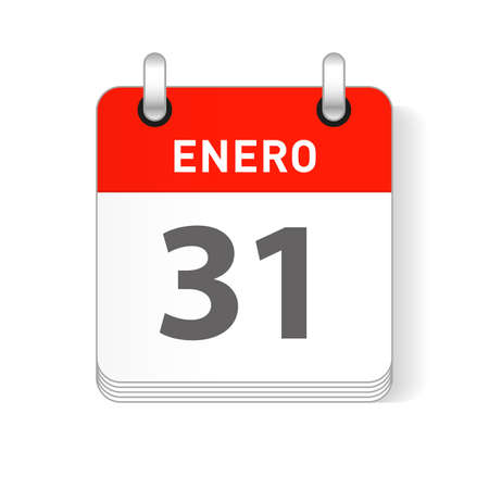 Enero 31, January 31 date visible on a page a day organizer calendar in spanish Languageのイラスト素材