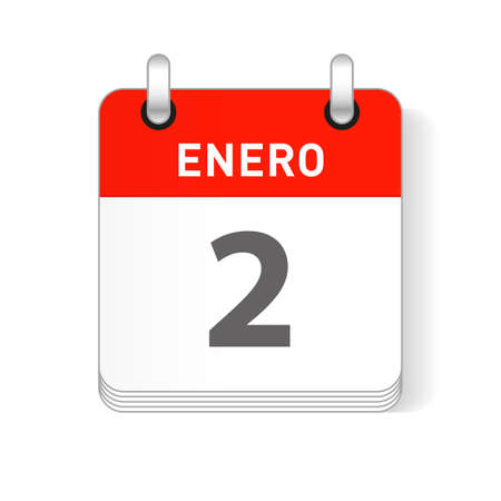 Enero 2, January 2 date visible on a page a day organizer calendar in spanish Languageのイラスト素材