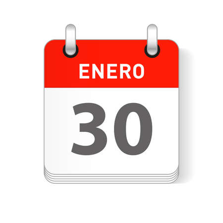Enero 30, January 30 date visible on a page a day organizer calendar in spanish Languageのイラスト素材