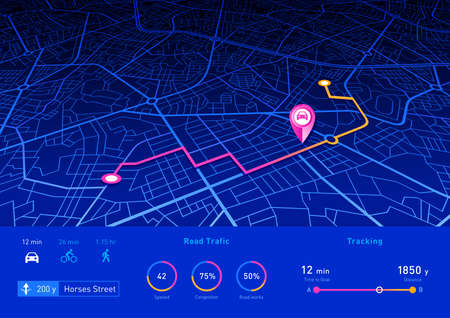 GPS navigator pin blue color mock up with navigation interfaceのイラスト素材