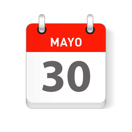 Mayo 30, May 30 date visible on a page a day organizer calendar in spanish Languageのイラスト素材