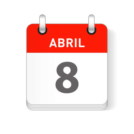 Abril 8, April 8 date visible on a page a day organizer calendar in spanish Languageのイラスト素材