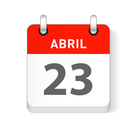 Abril 23, April 23 date visible on a page a day organizer calendar in spanish Languageのイラスト素材