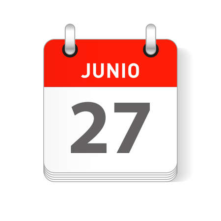 Junio 27, June 27 date visible on a page a day organizer calendar in spanish Languageのイラスト素材