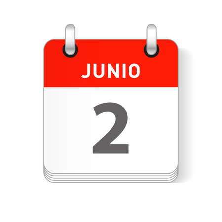 Junio 2, June 2 date visible on a page a day organizer calendar in spanish Languageのイラスト素材
