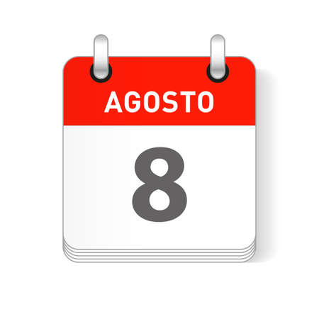 Agosto 8, August 8 date visible on a page a day organizer calendar in spanish Languageのイラスト素材