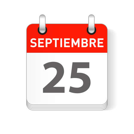 Septiembre 25, September 25 date visible on a page a day organizer calendar in spanish Languageのイラスト素材