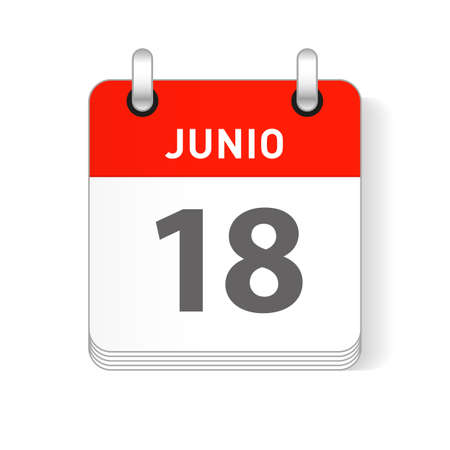 Junio 18, June 18 date visible on a page a day organizer calendar in spanish Languageのイラスト素材