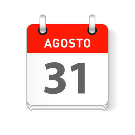 Agosto 31, August 31 date visible on a page a day organizer calendar in spanish Languageのイラスト素材