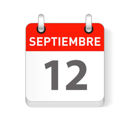 Septiembre 12, September 12 date visible on a page a day organizer calendar in spanish Languageのイラスト素材