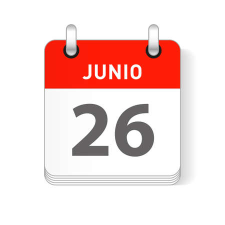 Junio 26, June 26 date visible on a page a day organizer calendar in spanish Languageのイラスト素材