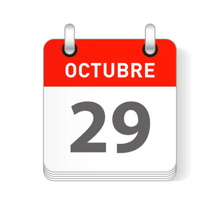 Octuber 29, October 29 date visible on a page a day organizer calendar in spanish Languageのイラスト素材